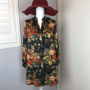 H&M size 2 shirt dress, blue with orange floral